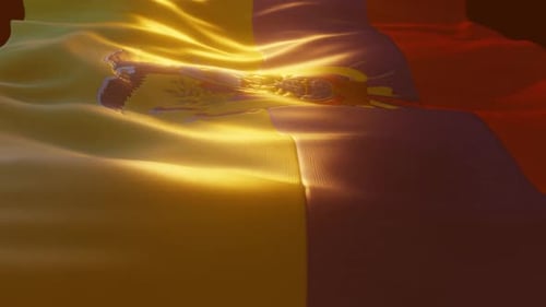 Animated Waving Flag with Emblem and Bright Light