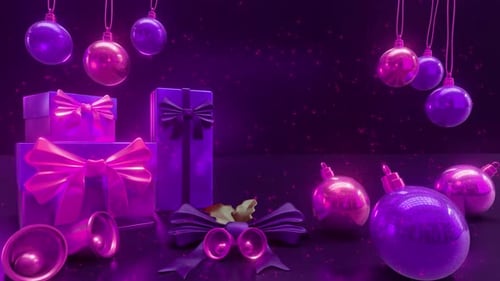 Décorations violettes de Noël sur fond scintillant 3D