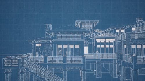 Animated Architectural Blueprint House Drawing