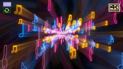 Vibrant Neon Music Notes Burst Animation