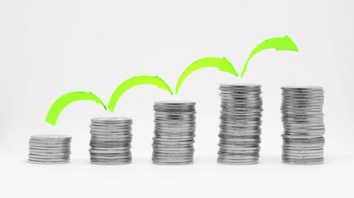 Stacks of Coins Growing with Arrows