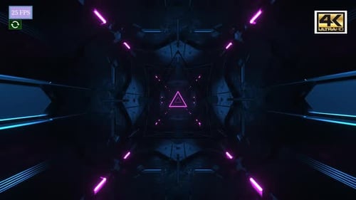 Futuristic Neon Tunnel with Abstract Glowing Triangles