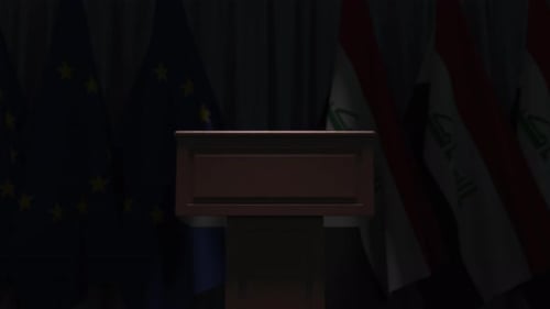 Animated Formal Podium with Flags for Broadcasts and Events