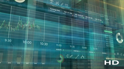 Futuristic Business Data Interface Display for Financial Analysis