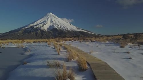 Hiking trail with view of Mount Taranaki
