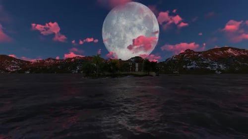 Full Moon Over Ocean and Mountains at Night Loop