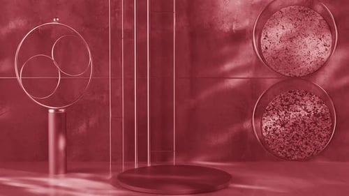 Modernes Kunstdesign Sockel-Szene Roter Hintergrund