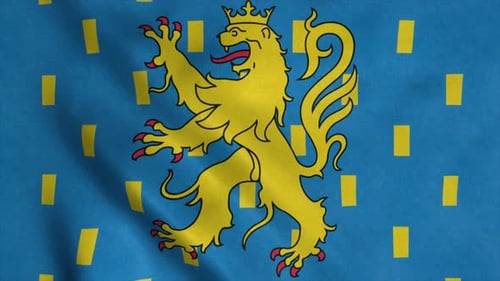 Waving Flag Animation with Golden Heraldic Lion and Blue Pattern