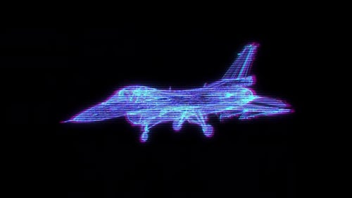 Futuristic Glitch Effect Fighter Jet Hologram Animation