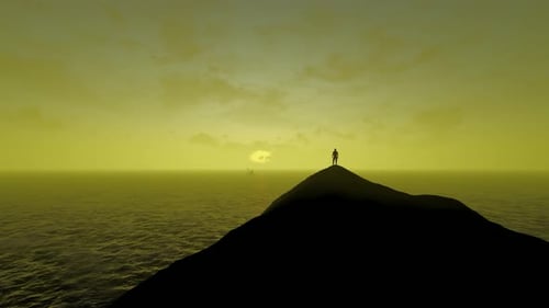 A Man Top of Sunset Mountain