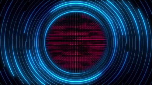 Blaue Neonkreise und rote Datenlichter Technologie-Hintergrund