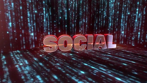 3D Social Text with Digital Particle Rain Background