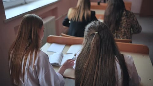 Schüler der 11. Klasse in der Klasse an den Schreibtischen während des Unterrichts