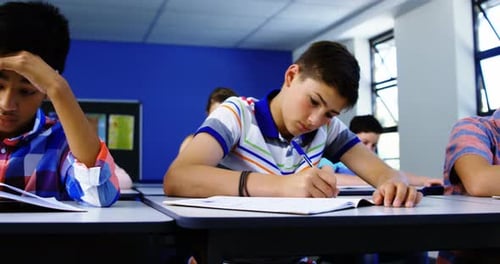 Student studying in classroom