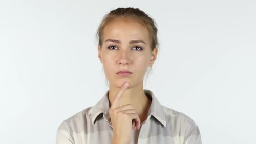 Woman Thinking with Hand on Chin Close Up