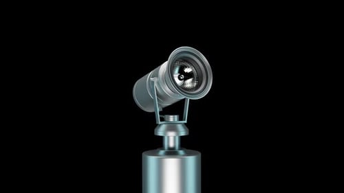 3D Animated Rotating Metallic Spotlight on Black Background