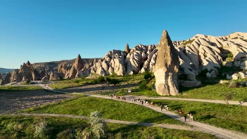 Horseback riding in Cappadocia aerial view 4 K