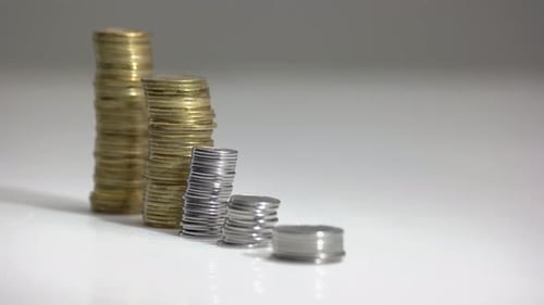 Stacks of Coins Falling Down By Hitting of Model Covid-19