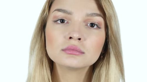 Young Woman in Shock, White Background