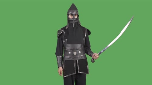 Historical Mongolian Warrior. Green Screen Video.