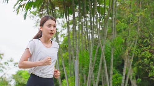 Asian young beautiful sport woman exercise by running jogging on street in public park.