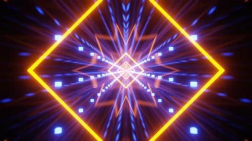Abstract Seamless Looped Neon Animation of Infinite Square Tunnel