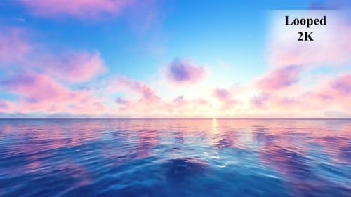 Seamless Looping Ocean Sunset Sky with Pink and Blue Clouds