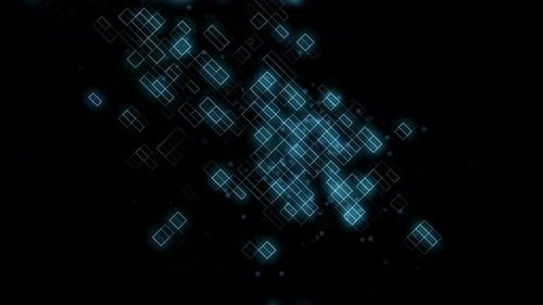 blue electric circuit and double exposure rectangle grid growing