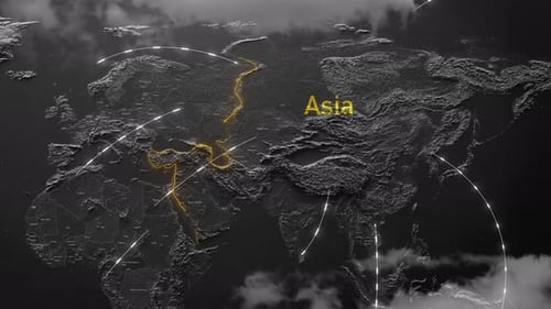 Abstract Cinematic Info Land Map Asia Connect Network
