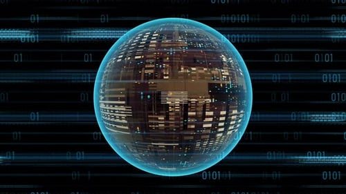 Blue Binary Code And Glowing Sci-Fi Sphere