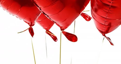 Festive Red Heart Balloons Floating on White