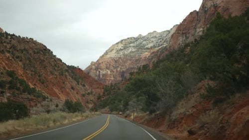 Road Trip Driving Auto in Zion Canyon Utah USA
