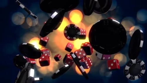 Animated Casino Game Chips, Cards, Dice Falling Kaleidoscope Background