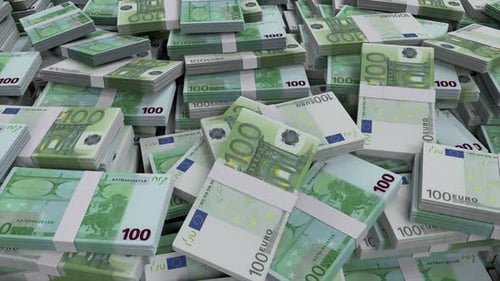 Falling Euro 100 Banknotes Money Stacks