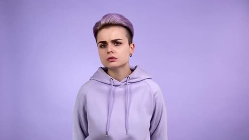 Young Woman with Purple Hair Showing Various Emotions