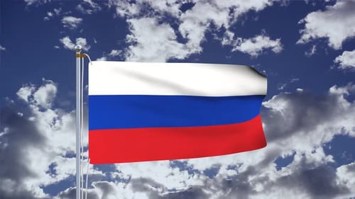 Realistic Russian Flag Waving Against Cloudy Sky