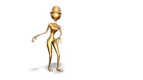 Golden Stylized Character Dancing with a Hat Animation