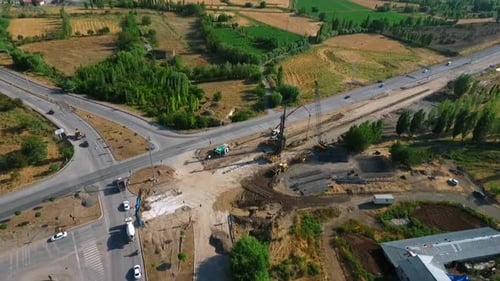 Aerial View of Road Construction in Rural Area