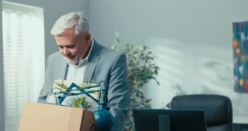 Happy Adult Man Moving Out Of Office
