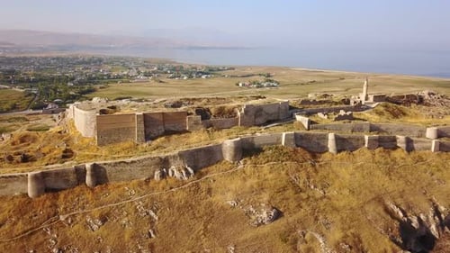 Historical Eastern Fortress, Van Castle on Rocky Hill and Mosques