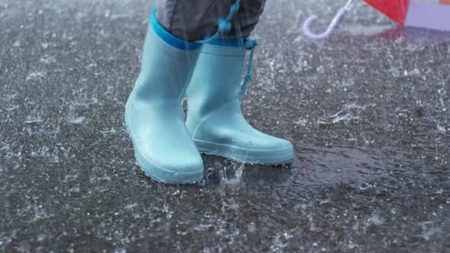 Child Playing in Puddle