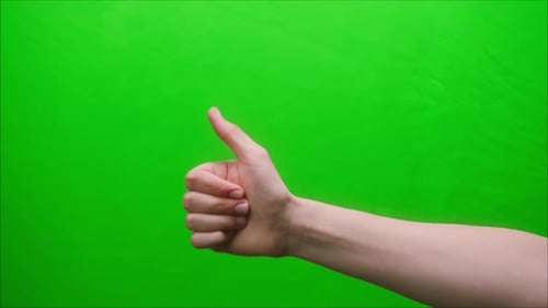 Closeup of a Hand Gesture on a Green Background Like Gesture Shooting a Gesturing in Studio