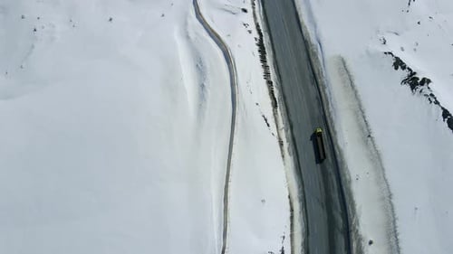Aerial View Snowy Road