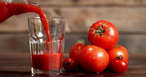 The Juice of Ripe Tomatoes Poured Into a Glass