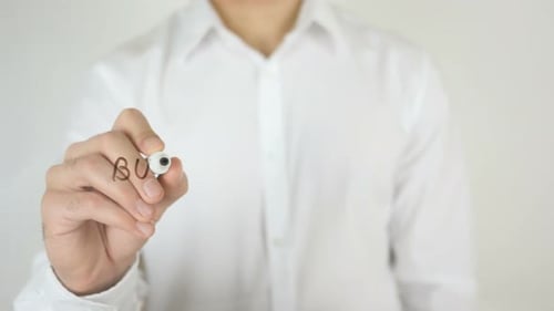 Hand Writes Business Security on Clear Surface