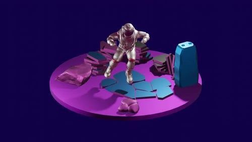 3D Animated Astronaut on Futuristic Platform Loop