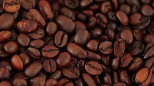 Roasted Coffee Beans Panning Left Close Up