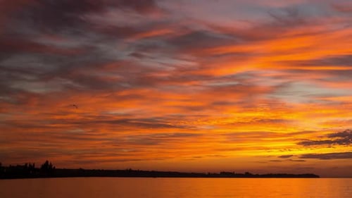 Beautiful Orange Sunrise In The Morning Over The River. Romantic Sunrise. Dramatic Sunrise, Timelaps