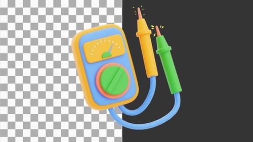 3D Animation of Digital Voltmeter with Probes for Measurement | Alpha Channel