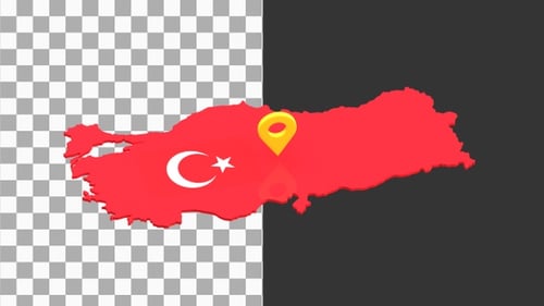 Animated 3D Map of Turkey with Bouncing Location Pin
